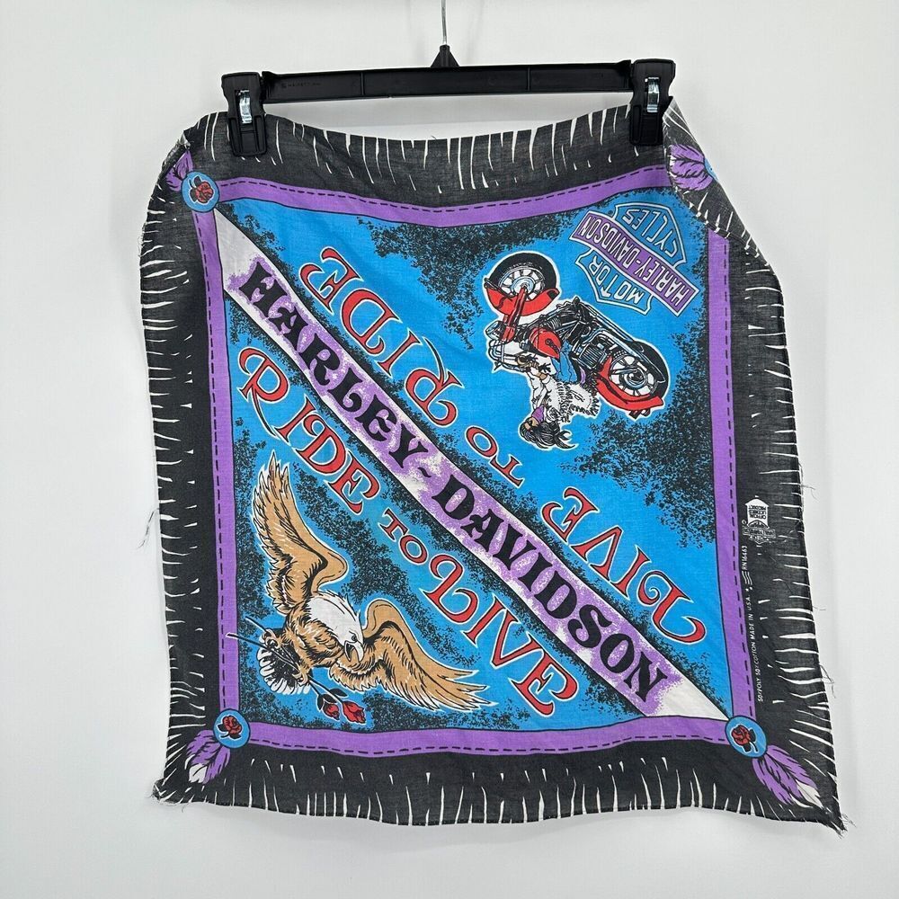 Vtg Harley‎ Davidson Bandana Black Purple Motorcycle Ride To Live USA Bikercore
